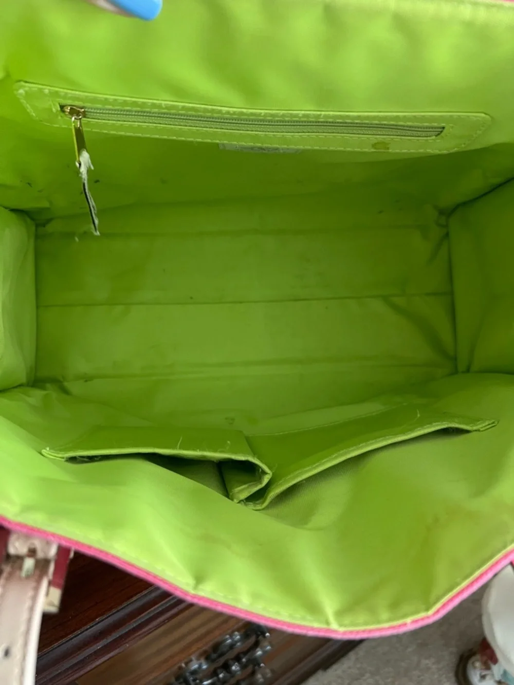 Spartina 449 Pink Pineapple Canvas Tote with Neutral Straps and Matching Wallet